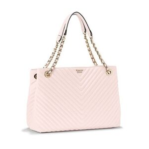 Victoria's Secret Blush Pink Pebbled V-Quilt Shoulder Tote Bag Large Purse NEW